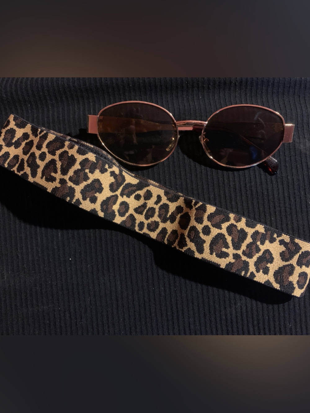 Leopard Print stretch headband and Brown Tinted Oval Sunglasses
